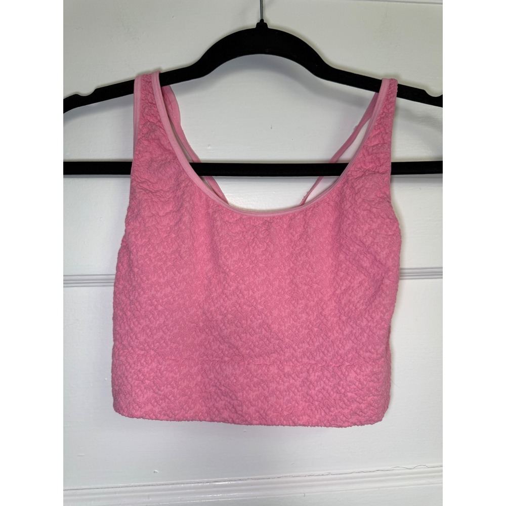 Nux Pink Popcorn Textured Strappy Back Activewear Crop Top Yoga Bra Size L